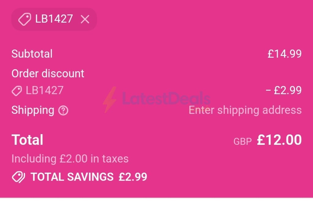 Screenshot of the LashBase discount code working