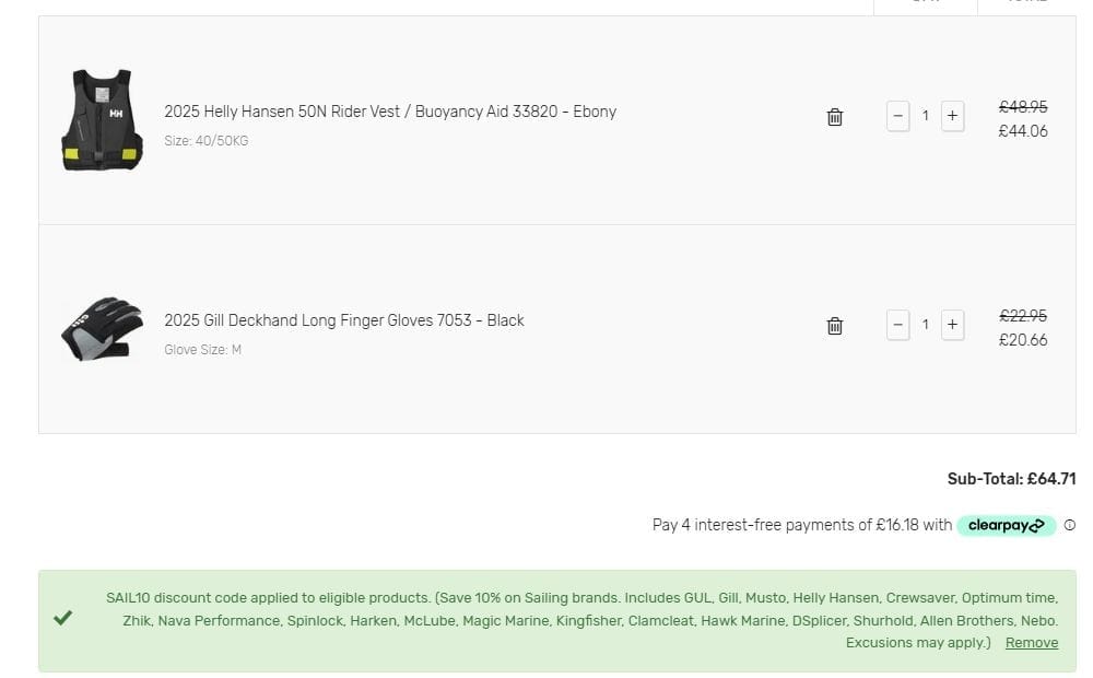 Screenshot of the Wetsuit Outlet discount code working