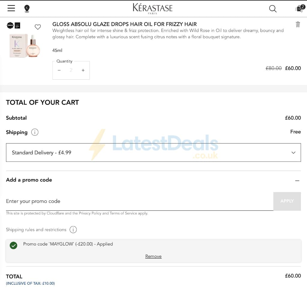 Screenshot of the Kerastase discount code working