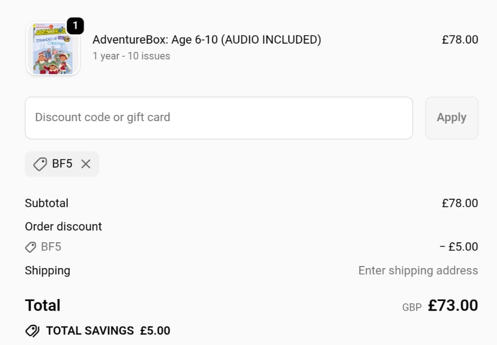 Screenshot of the Bayard Magazines discount code working