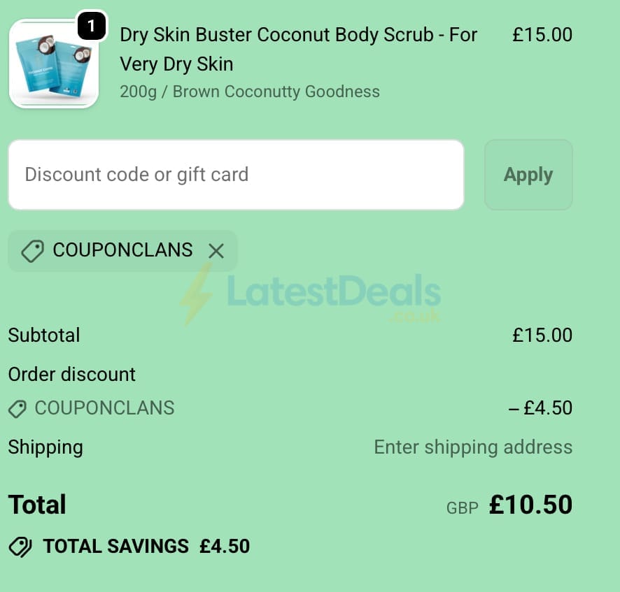 Screenshot of the Grounded Body Scrub discount code working