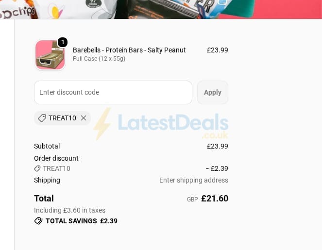 Screenshot of the Snackfully discount code working