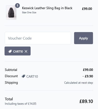 Screenshot of the Lakeland Leather discount code working