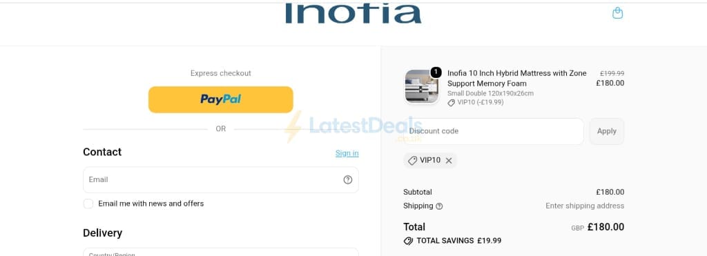 Screenshot of the Inofia UK discount code working
