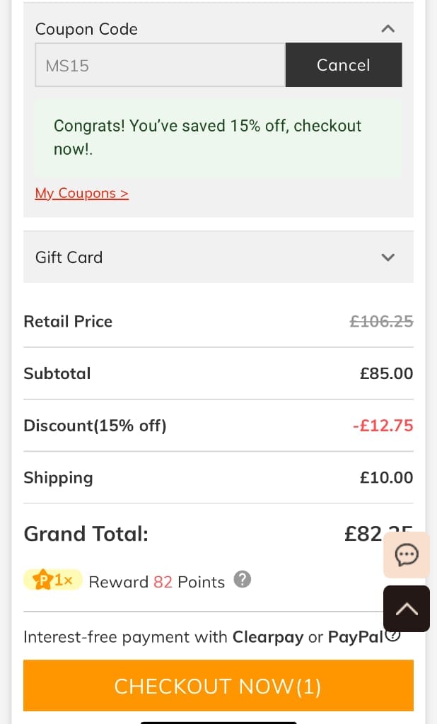 Screenshot of the Jeulia discount code working