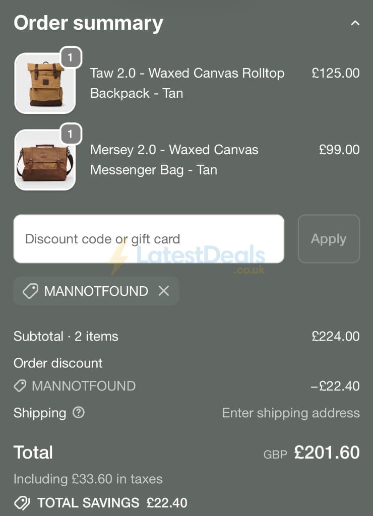 Screenshot of the KOVERED discount code working