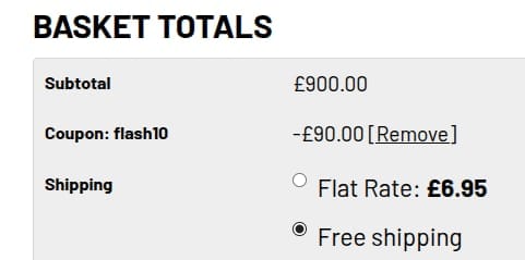 Screenshot of the Flint & Flame discount code working