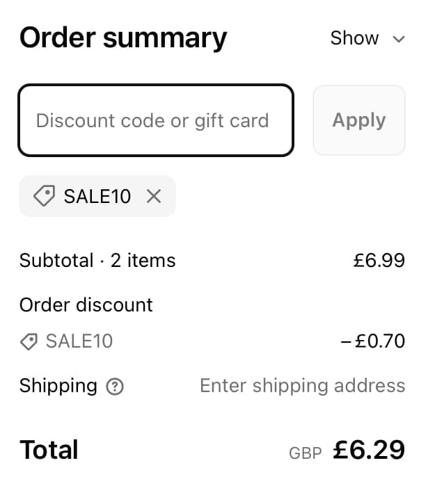 Screenshot of the Goodwin Smith discount code working
