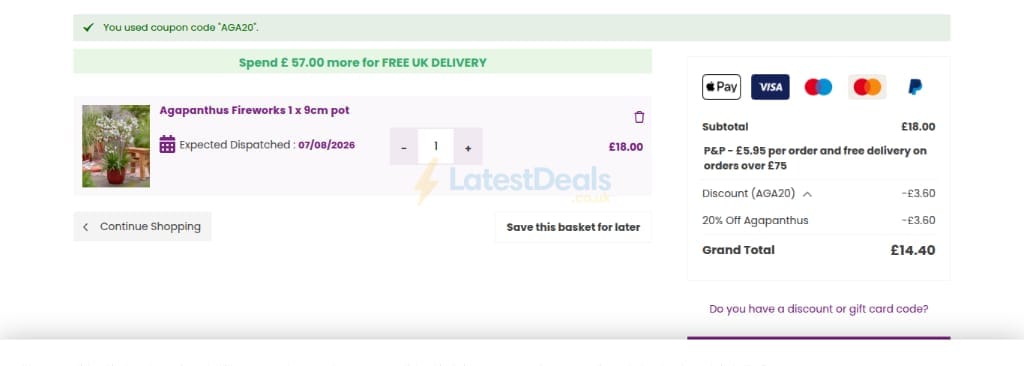 Screenshot of the Hayloft discount code working