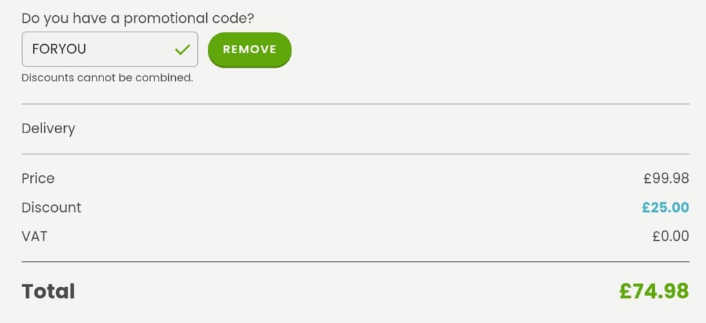 Screenshot of the Hooray Heroes discount code working