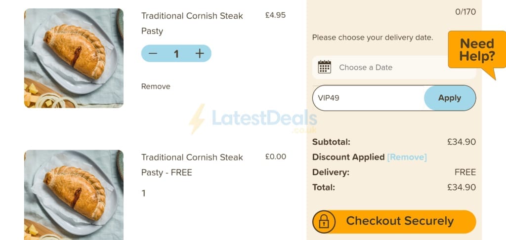 Screenshot of the The Cornish Hamper Store discount code working