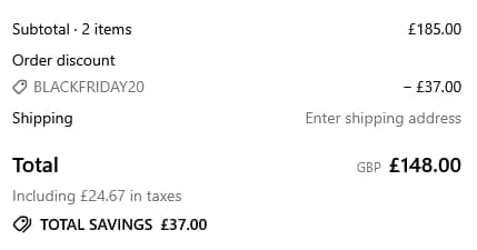 Screenshot of the RISE & FALL discount code working
