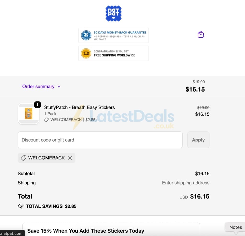 Screenshot of the Natural Patch discount code working