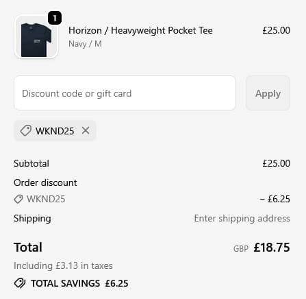Screenshot of the High Hope discount code working