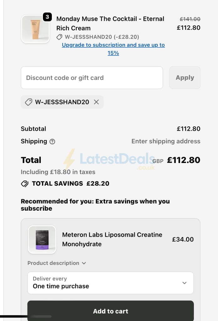 Screenshot of the W-Wellness discount code working