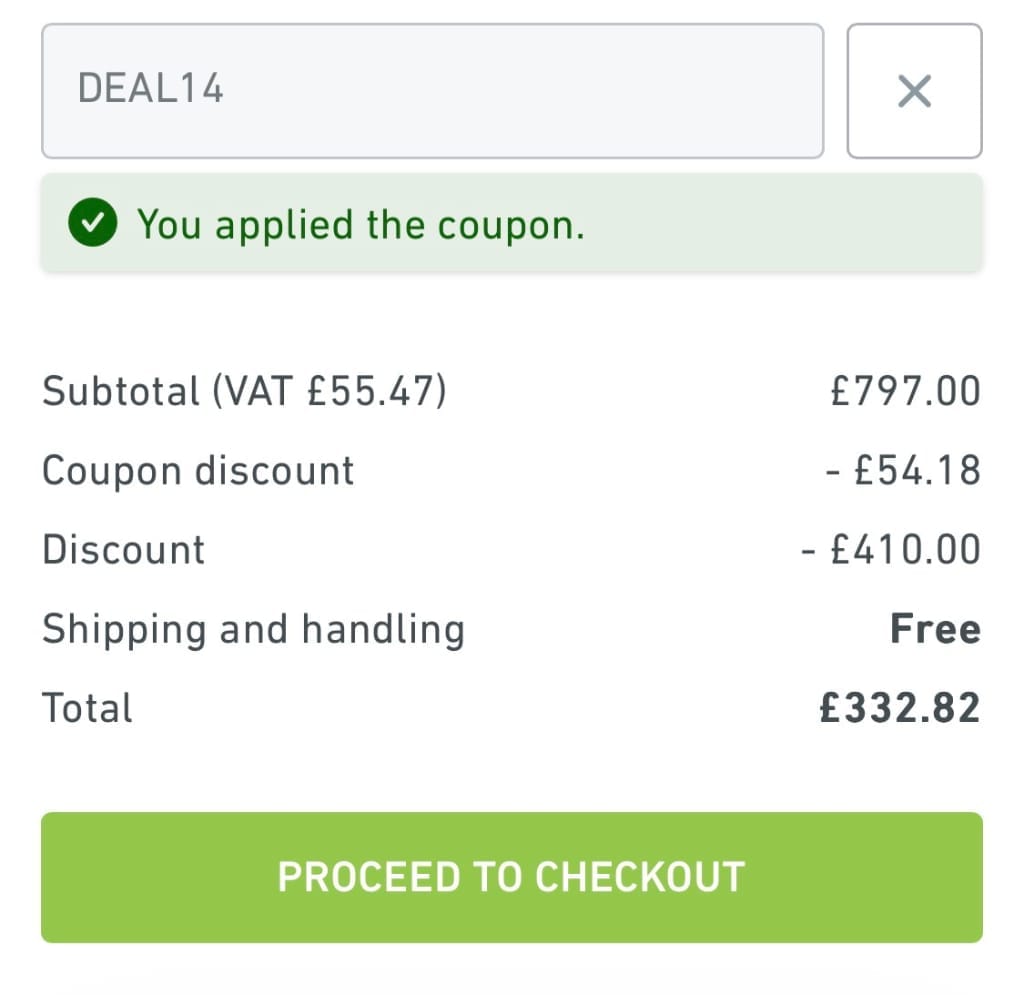 Screenshot of the Lampandlight discount code working