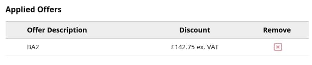 Screenshot of the Parrs discount code working