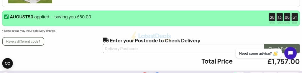 Screenshot of the Greenhouse Stores discount code working