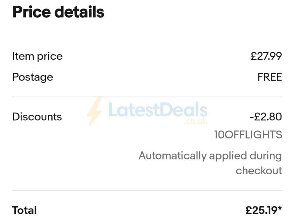 Screenshot of the ebay discount code working