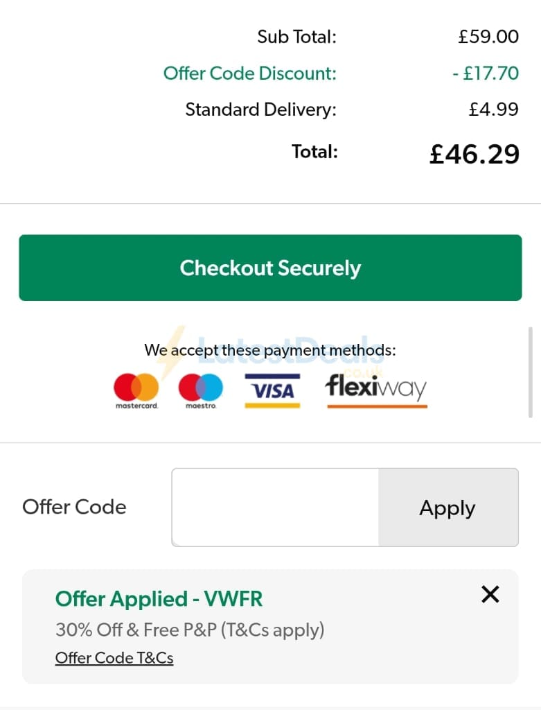 Screenshot of the Curvissa discount code working