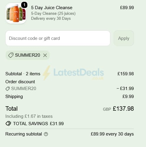Screenshot of the Nutriseed discount code working
