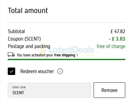 Screenshot of the Parfumdreams discount code working