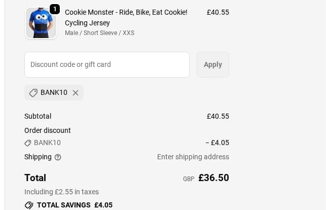 Screenshot of the Granny Gear discount code working