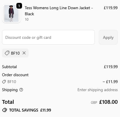 Screenshot of the Animal discount code working