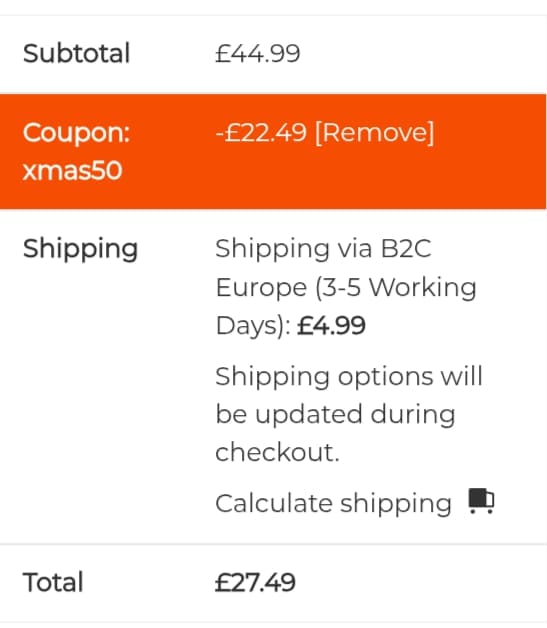 Screenshot of the Rainy Days discount code working