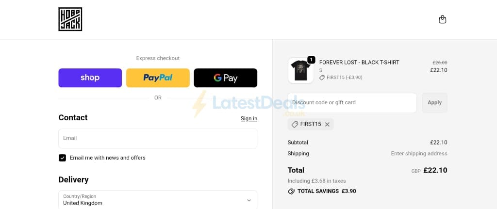 Screenshot of the Hobo Jack discount code working