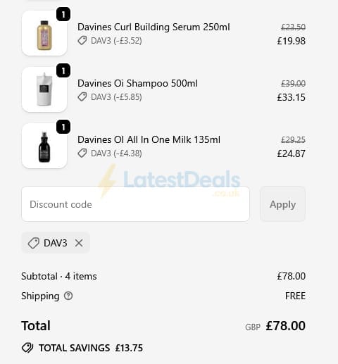 Screenshot of the LuxuriousLook discount code working
