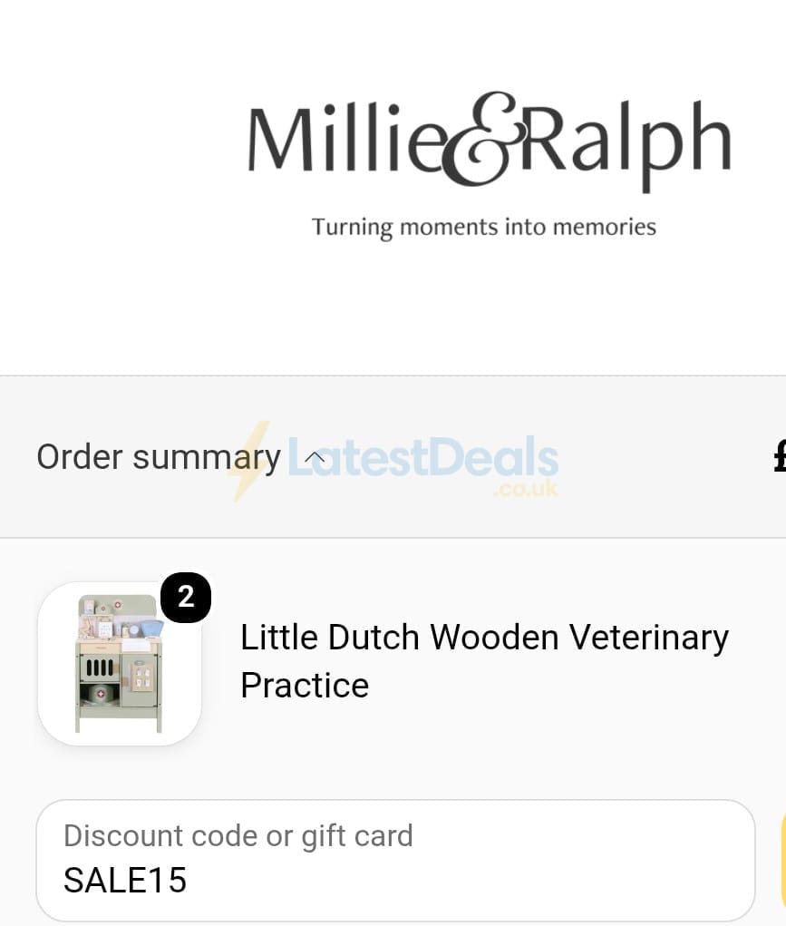 Screenshot of the Millie & Ralph discount code working