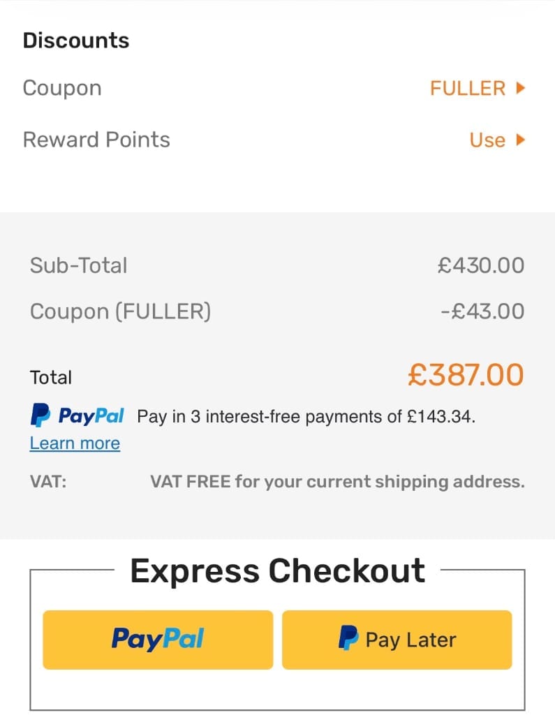 Screenshot of the Maxpeedingrods discount code working