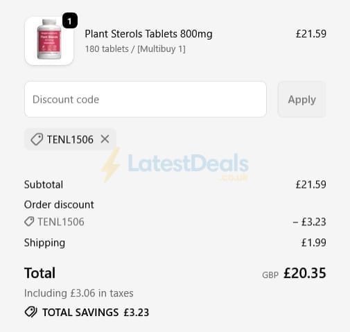 Screenshot of the SimplySupplements discount code working