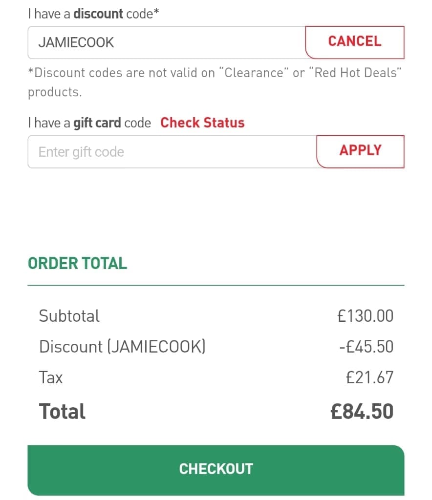 Screenshot of the Tefal discount code working