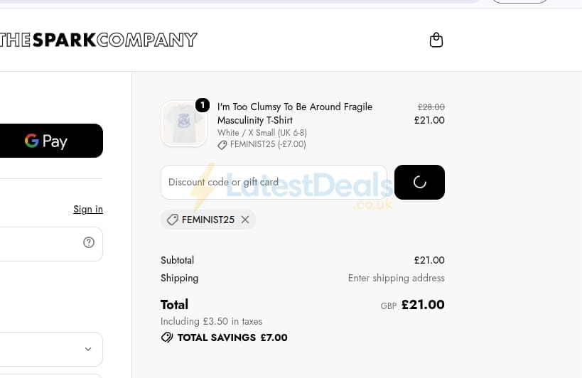 Screenshot of the The Spark Company discount code working