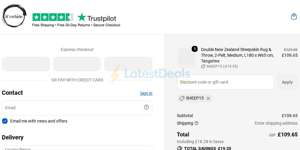 Screenshot of the iCowhide discount code working