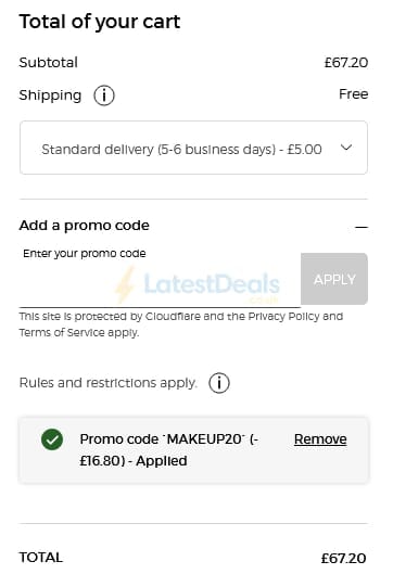 Screenshot of the Armani Beauty discount code working