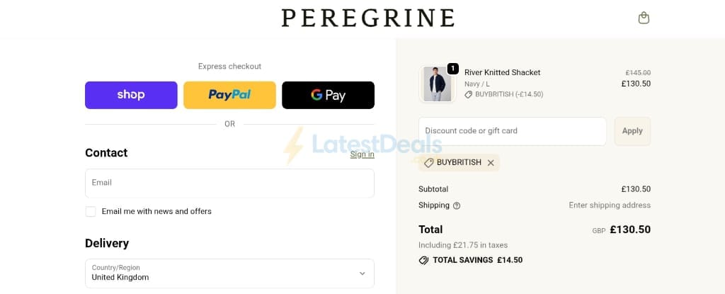 Screenshot of the Peregrine discount code working