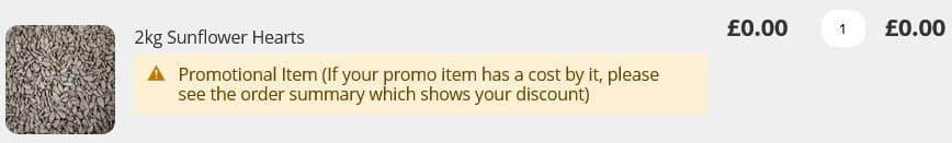 Screenshot of the Love Garden Birds discount code working