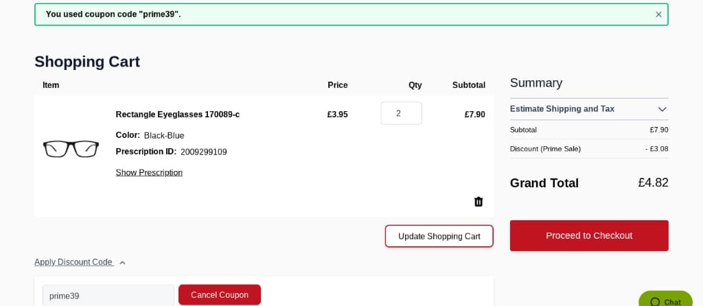 Screenshot of the Goggles4u discount code working