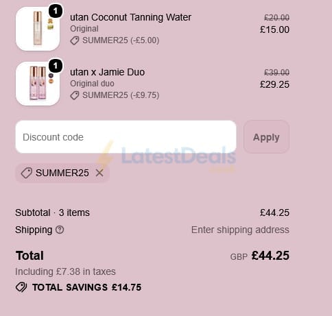 Screenshot of the Utan discount code working