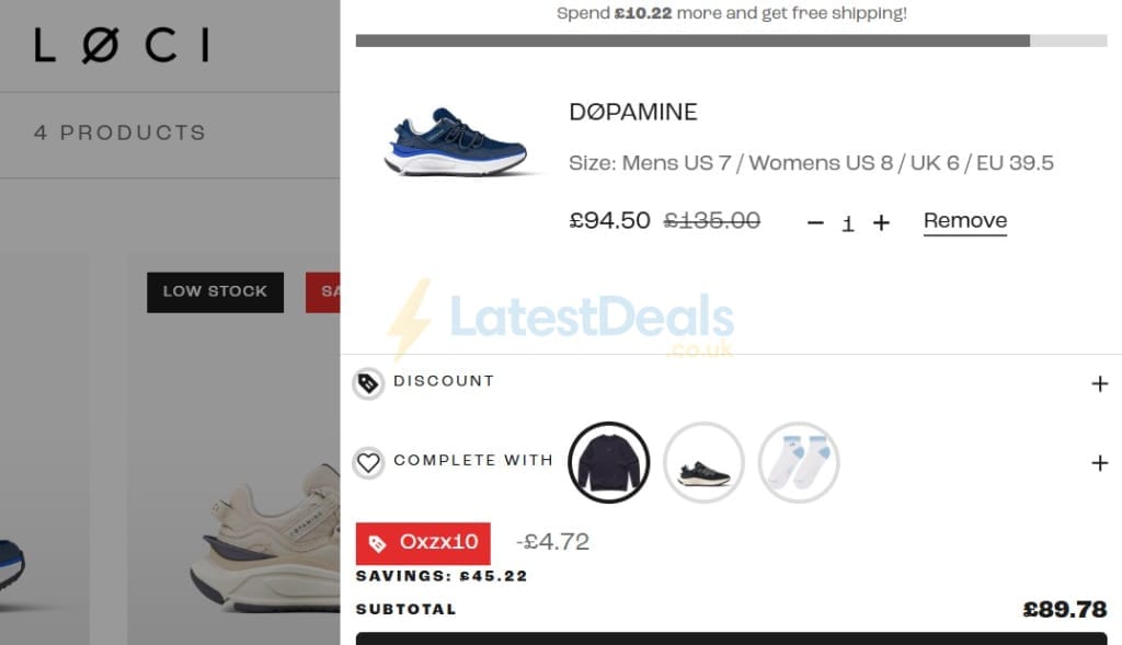 Screenshot of the LOCI discount code working