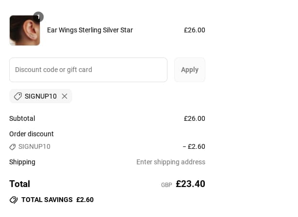 Screenshot of the Potter & Mooch discount code working