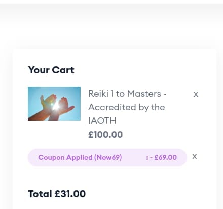 Screenshot of the Of Course discount code working