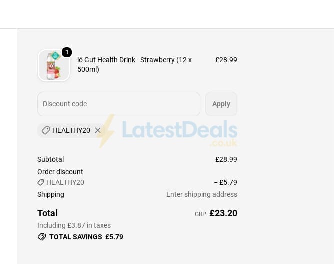Screenshot of the ió Gut Health Drink discount code working