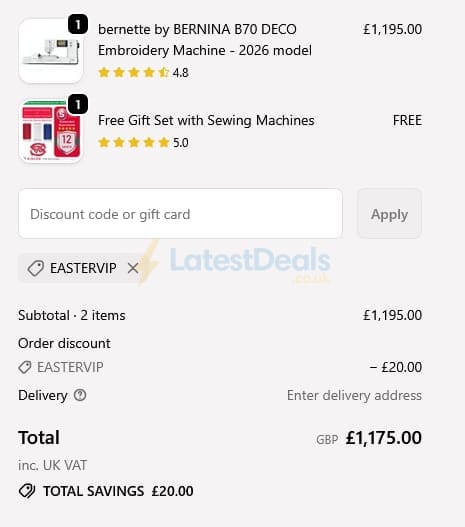 Screenshot of the Singer Sewing Outlet discount code working