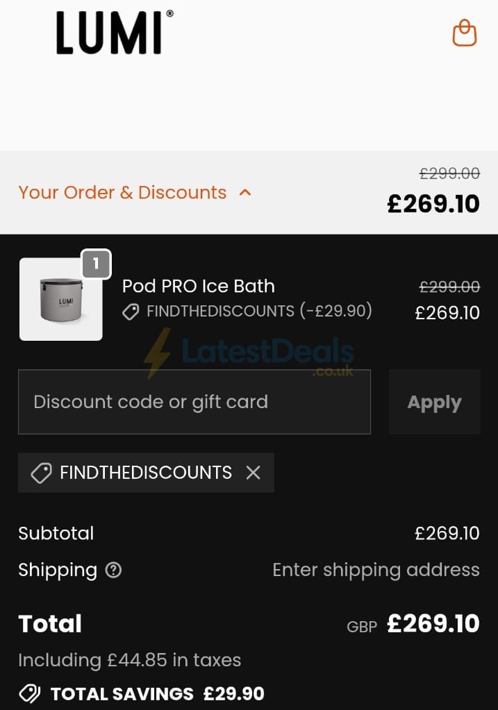Screenshot of the Lumi Therapy discount code working