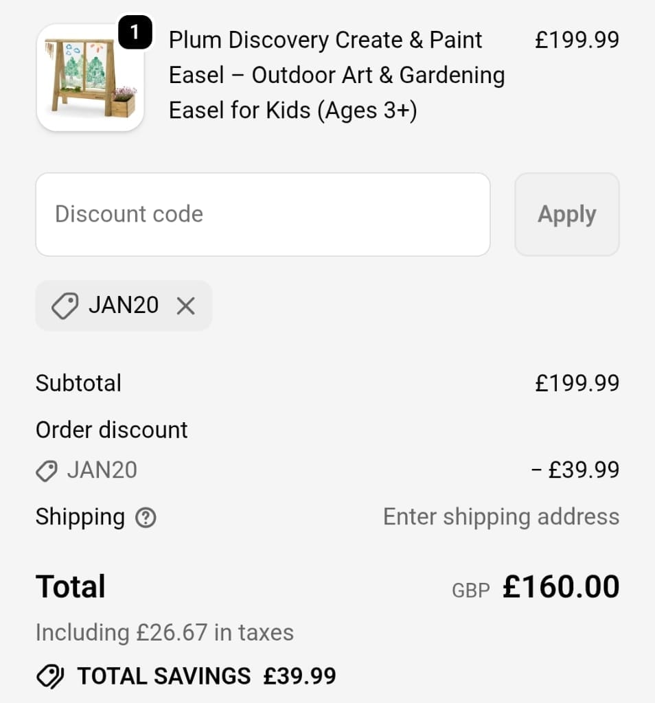 Screenshot of the Plum Play discount code working