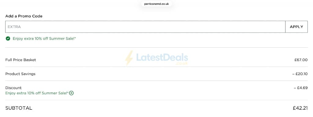 Screenshot of the Perricone MD discount code working